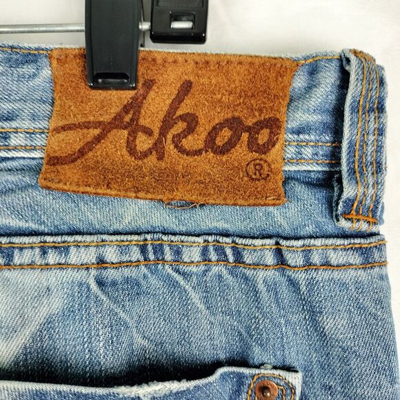 Akoo Jeans Mens Size 38x34 Blue Distressed Bleache Hip Hop Y2K Grunge Streetwear - Picture 13 of 16